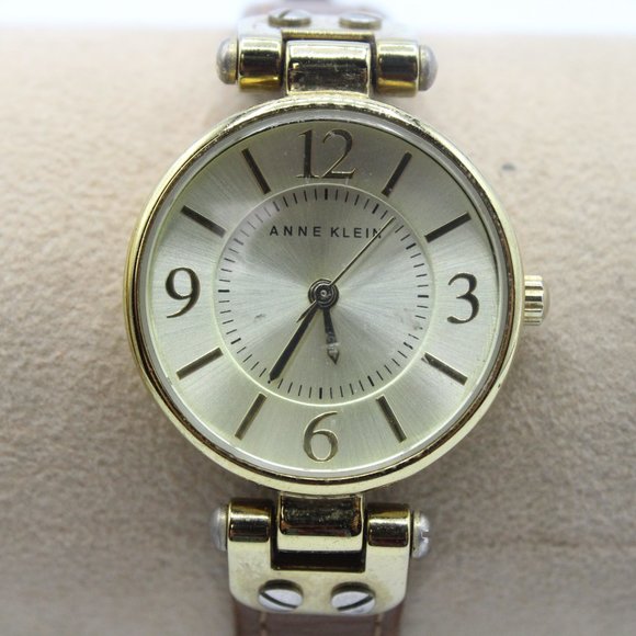 Anne Klein 10/9442 Genuine Brown Leather Gold Tone Quartz Analog Ladies Watch - Picture 2 of 6